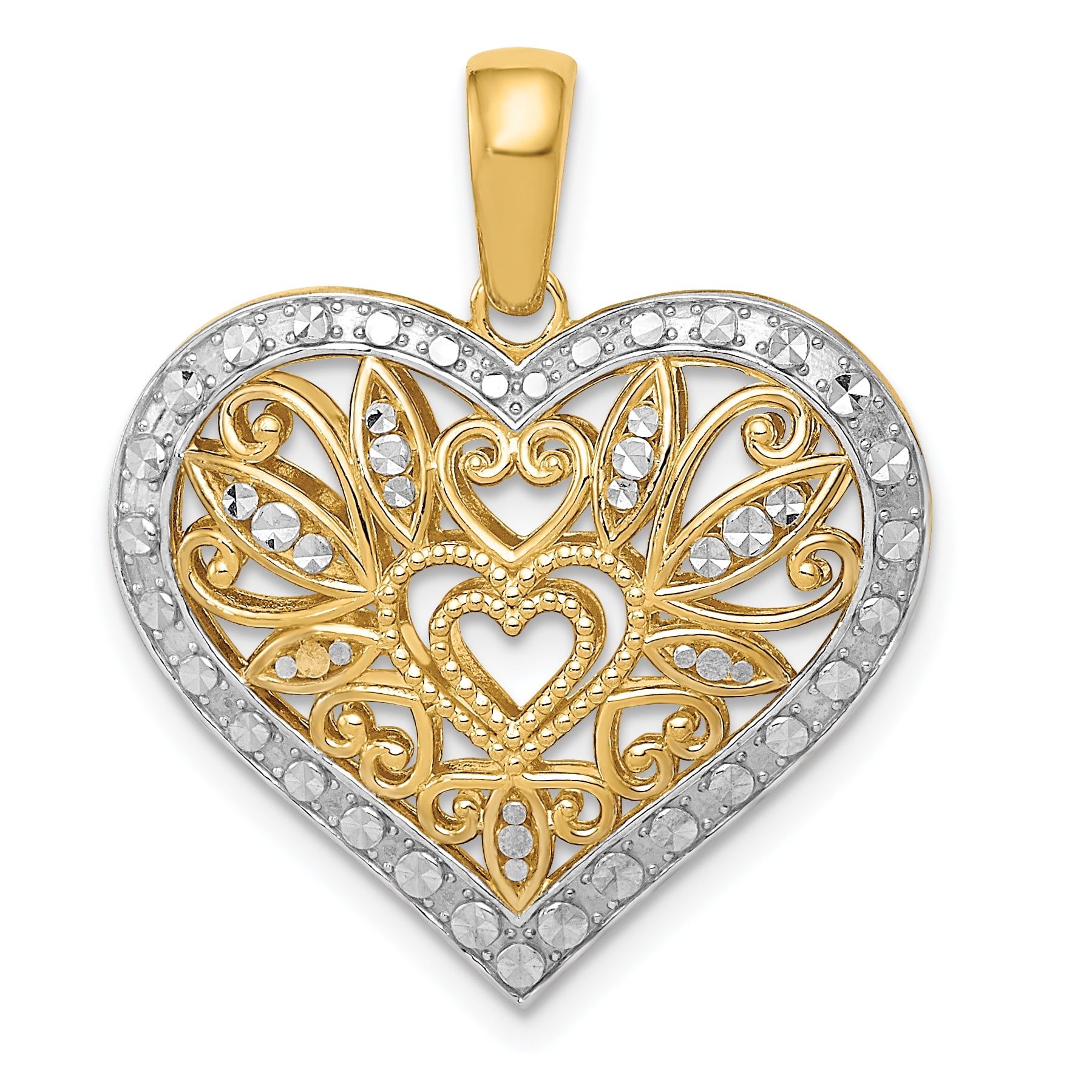 14k Yellow Gold Filigree Heart Pendant 