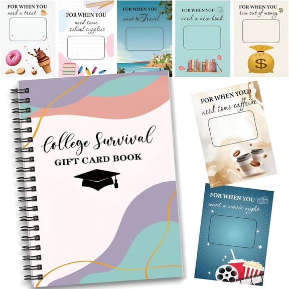 CCOCC College Gift Card Book 7 X 5 Inch Graduation Gift Card Book College Survival Booklet Organizer Leaving Home University School Birthday Care Package Cash Holder (Pastel)