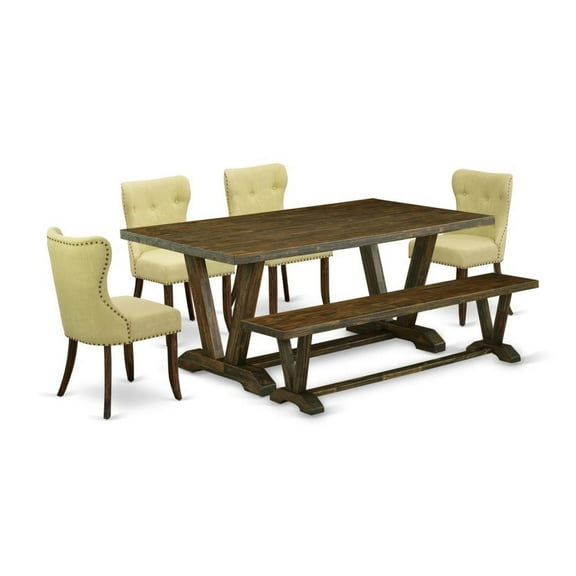 East West Furniture V-Style 6-piece Wood Dining Room Set in Brown/Limelight