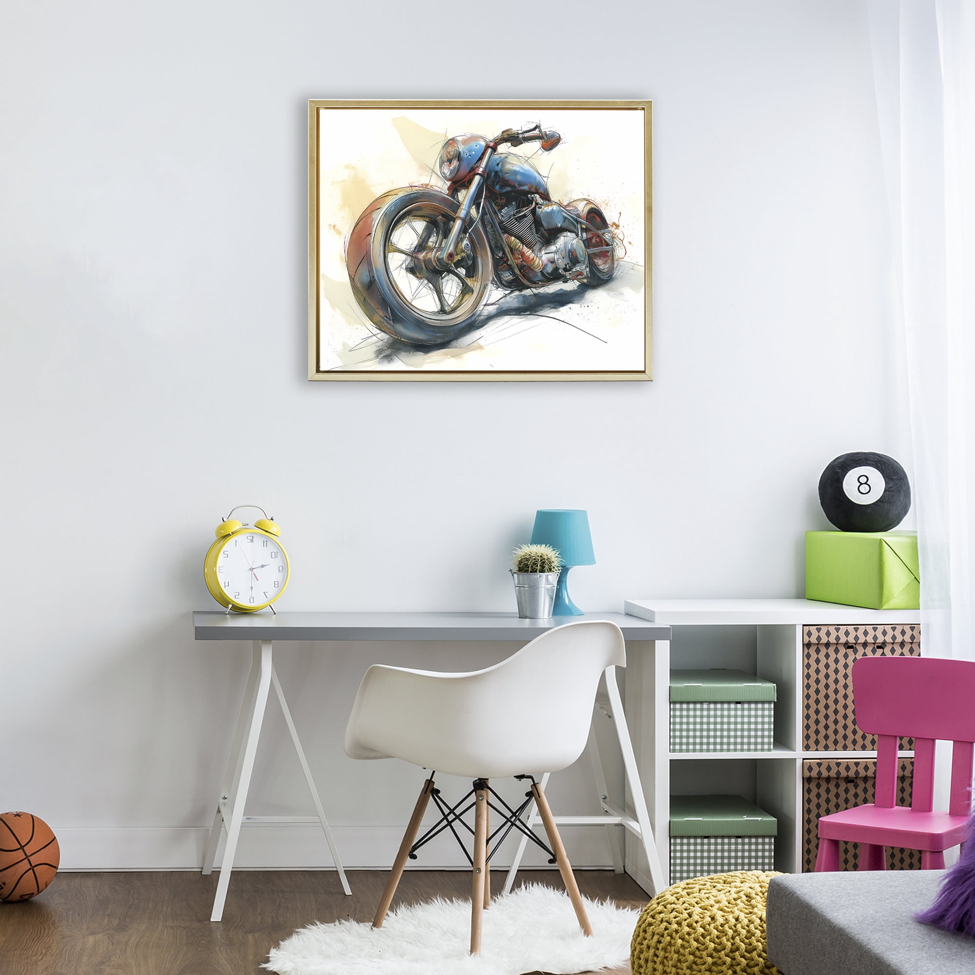 Stupell Industries Whimsical Motorcycle Concept Gold Framed Floater Canvas Wall Art, design by Steve Hunziker