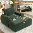 thumbnail image 3 of Muumblus 42" Chaise Lounge Indoor, Accent Armchair with Storage Ottoman & Armrests, Oversized Lounge Chair Sleeper Chair for Living Room, Green Faux Rabbit Fur, 3 of 12