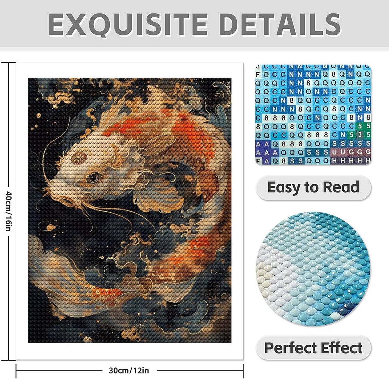 Diamond Art Kits for Adults - 5d Vibrant Artistic Koi Fish Illustration Diamond Painting for Adults, Diamond Art for Adults Beginners, Diamond Painting Kits for Adults for Home Wall Decor