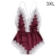thumbnail image 1 of Lencería sexy Mujer Ropa interior con cuello en V profundo Body de malla de encaje para niña, Rojo vino, 3XL AweSitey XX000171-23, 1 of 7