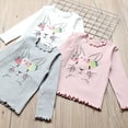 thumbnail image 3 of ContiKids Toddler Girls Long Sleeve Top T-shirts Bunny Rabbit Face Graphic Printed Ruffle Edge Tee Shirts Gray 6-7 years, 3 of 3