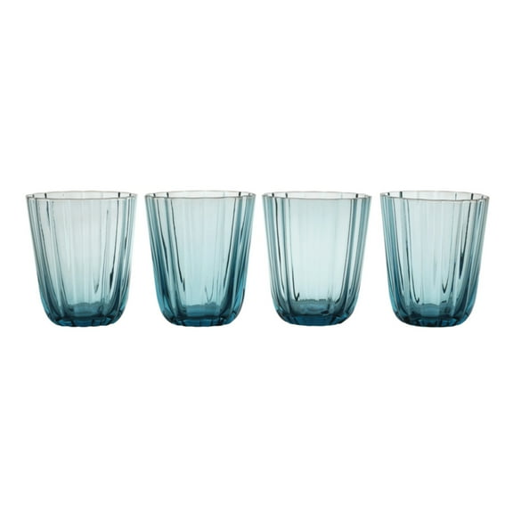 Beautiful Scallop Glass Water Glasses Set of 4 Cornflower Blue by Drew Barrymore