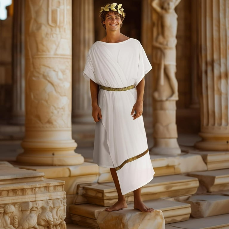 Adult Greek Toga God Costume, White Roman Deluxe Halloween Cosplay Ancient  Robe