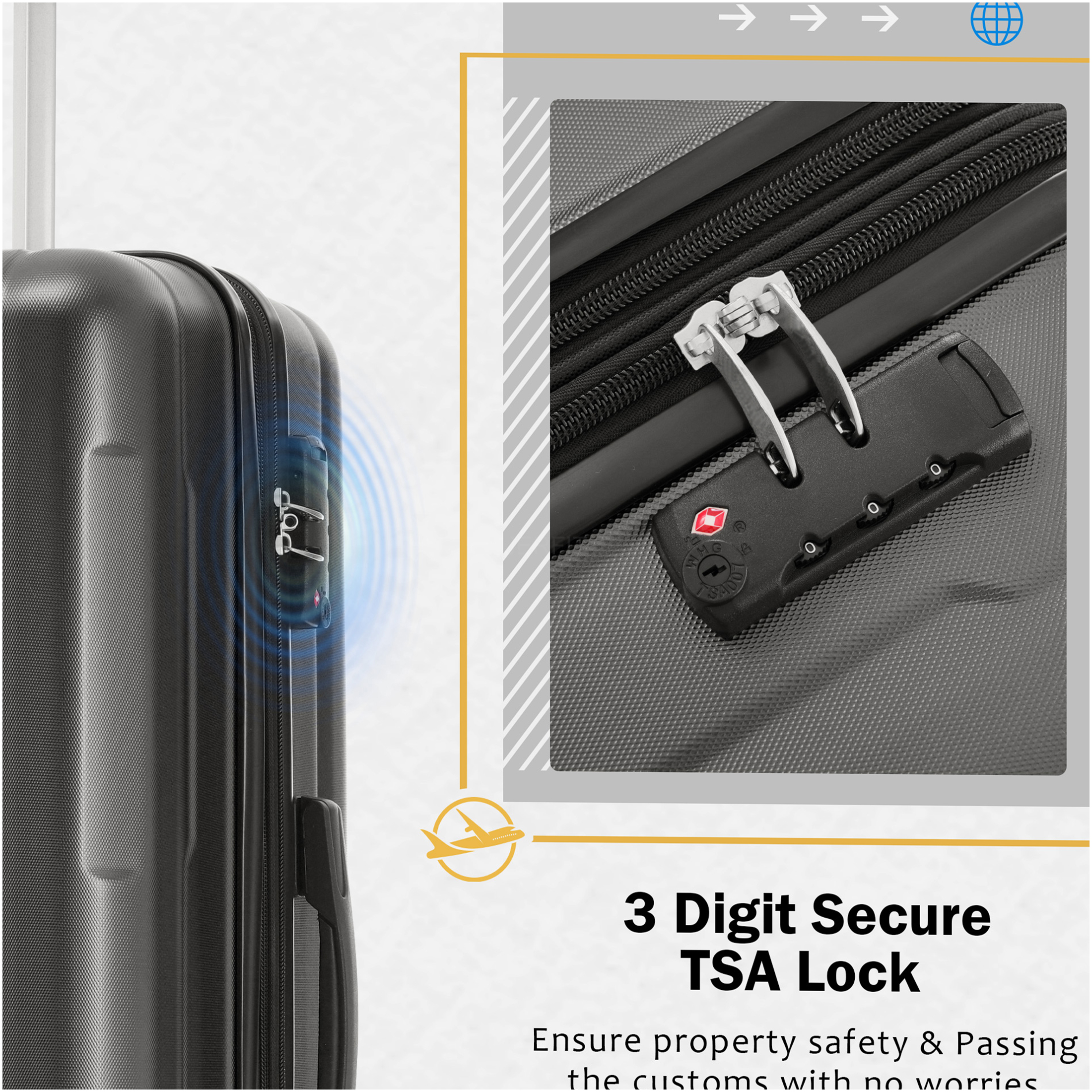 JERFIT 2-Piece Expandable Hard Shell Spinner Luggage Set, TSA Lock, Lightweight ABS Suitcases, 20" & 28" Carry On Check in, Dark Gray
