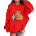 thumbnail image 4 of Teen Girls Hoodies Sweatshirts Cute Capybara Print Pullover Long Sleeve Pocket Hooded Sweatshirt Kids Winter Fall Casual Clothes Red Size 13-14T, 4 of 4