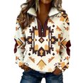 thumbnail image 1 of Mujeres Manga Larga Tops Casual Colorblocked Semi-Zip Turn-Down Cuello Sudadera Chaqueta, Partido de Vacaciones Tops para las Mujeres Abrigo Elegante, 1 of 8