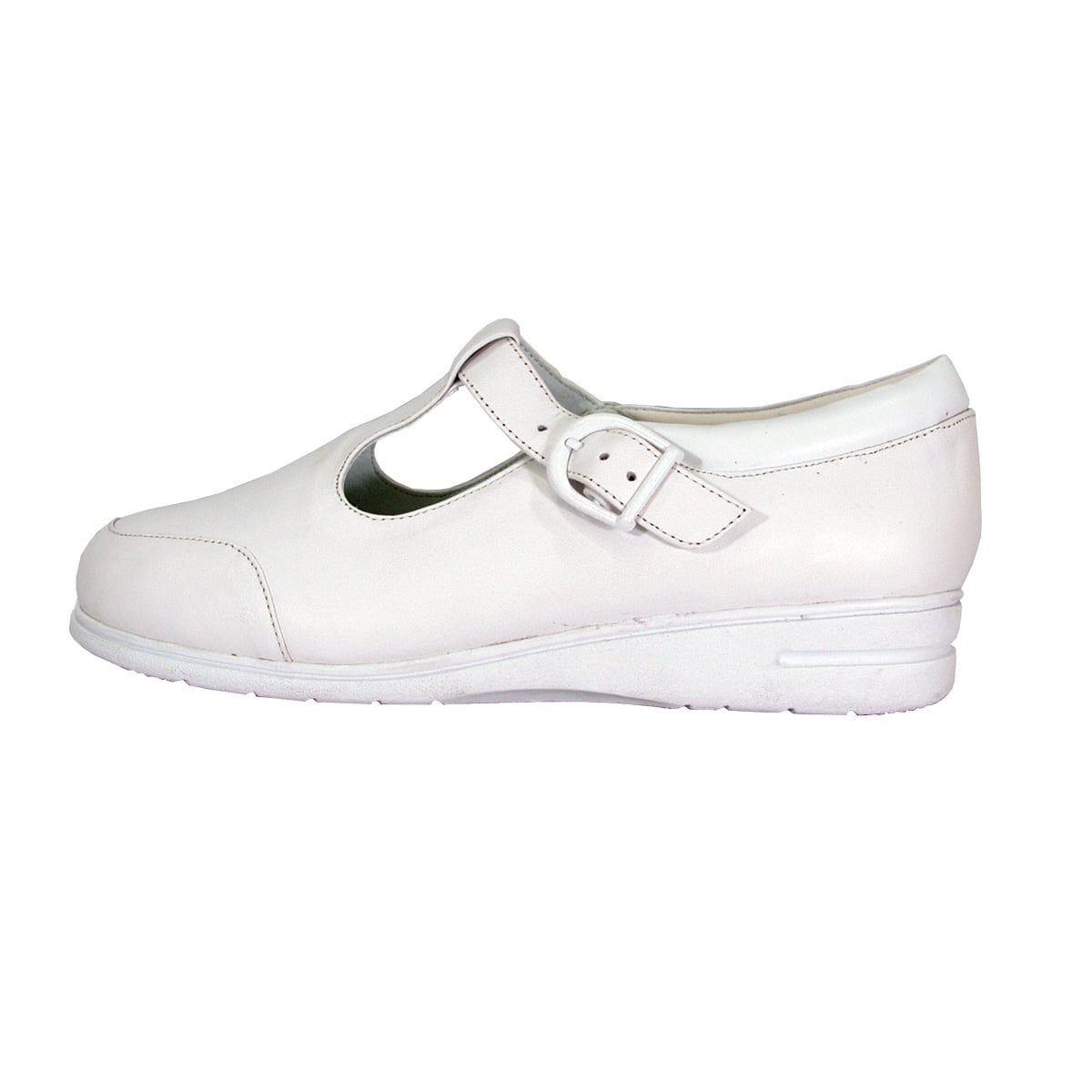 24 HOUR COMFORT Aileen Wide Width Classic Leather Comfort Slip On Shoes with Buckle WHITE 12