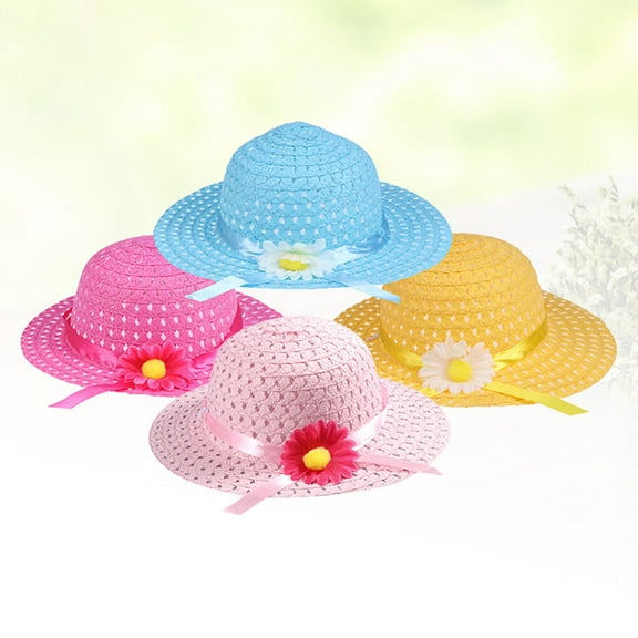 LABSERRON 4Pcs Straw Sun Hats for Kids Durable and Protective for Decorations