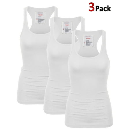 KOGMO Womens Basic Cotton Ribbed Knit Racerback Tank Top 3-Pack