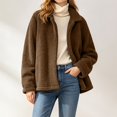 thumbnail image 3 of Womens Sherpa Jacket Winter Warm Soft Jacket Soft, Cozy, Long Sleeve, Pockets, Winter Wear, Casual (Brown XXL), 3 of 5