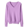 thumbnail image 4 of Women's V Neck Loose Fit Lightweight Sweater, Soft Knit Pullover, Long Sleeve Casual Top, Solid Color Thin Sweater, Everyday Wear Blouse, Comfortable Knitwear Light Violet M, 4 of 4