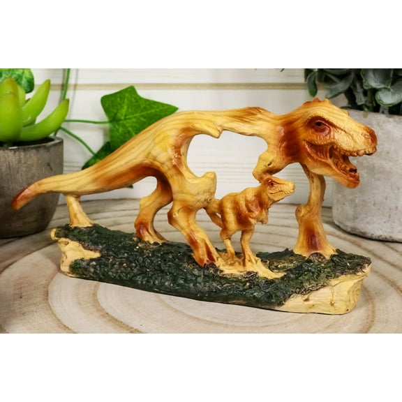 Jurassic Dinosaur Tyrannosaurus Rex Mother and Baby Faux Wood Cutout Figurine