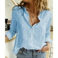 thumbnail image 4 of Douhoow Women Loose Shirt Casual OL Blouse Long sleeve V Neck Button Up Shirt Tops S-XXXL, 4 of 4