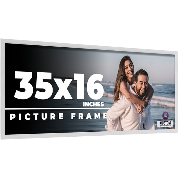 35x16 Frame White Solid Wood Picture Frame Includes UV Acrylic Shatter Guard Front, Acid Free Foam