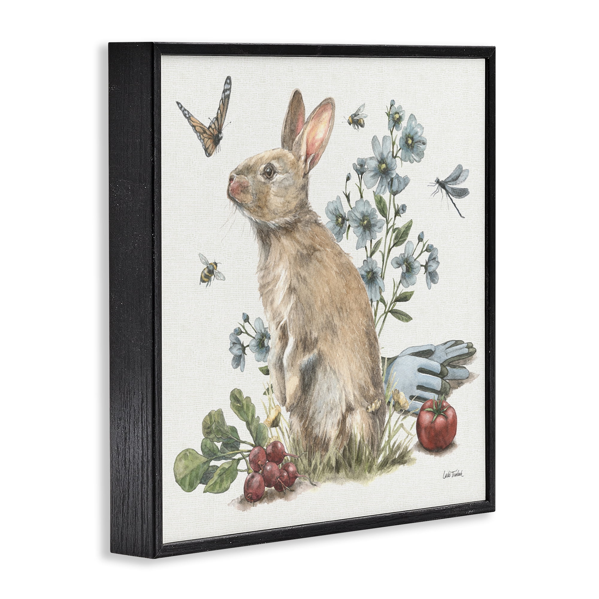 Stupell Industries Garden Patch Bunny Animals & Insects Painting Black Framed Art Print Wall Art, 24 x 24