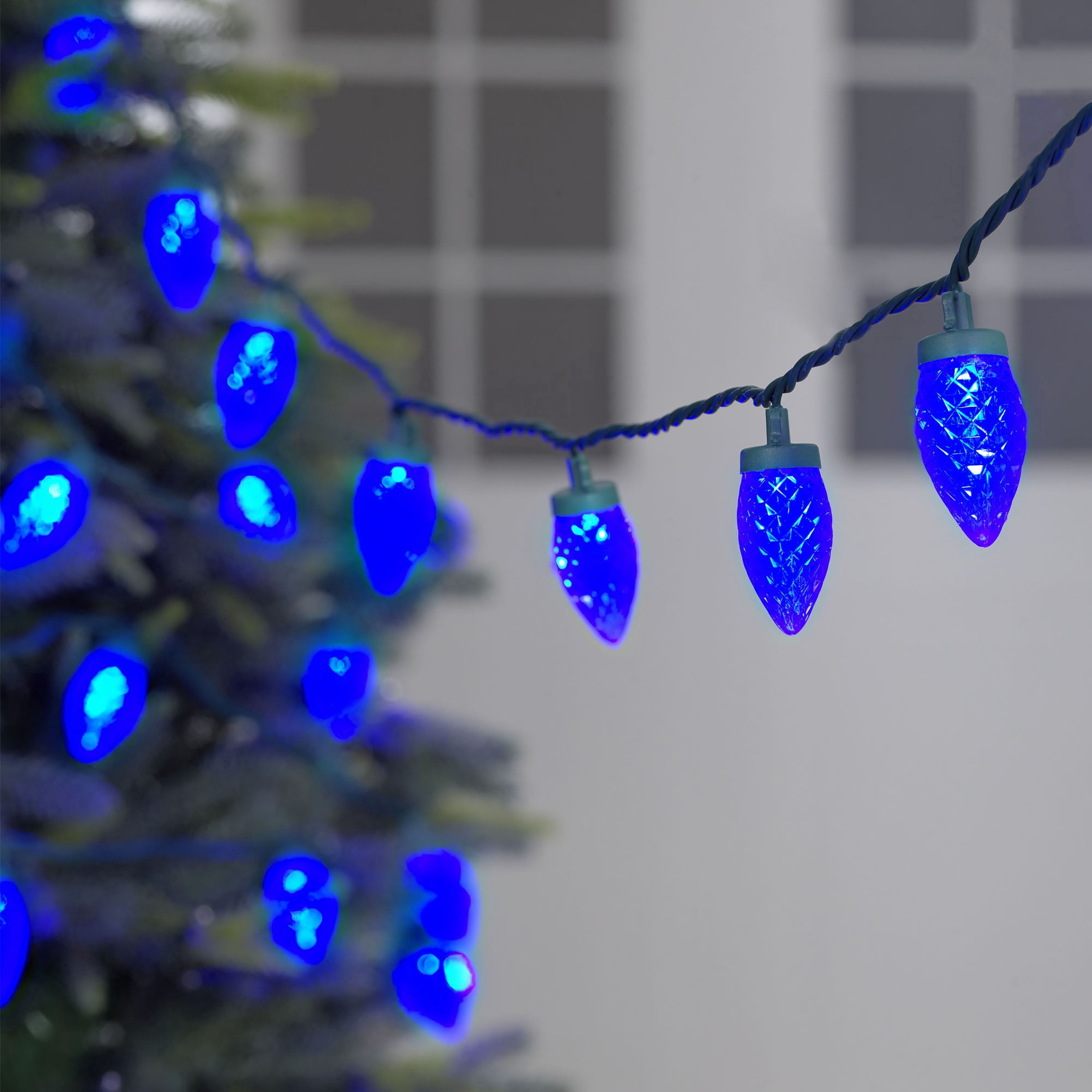 Indoor/Outdoor 100-Count LED Diamond-Cut C9 Christmas String Lights, Blue, Green Wire, 58.5', by Holiday Time