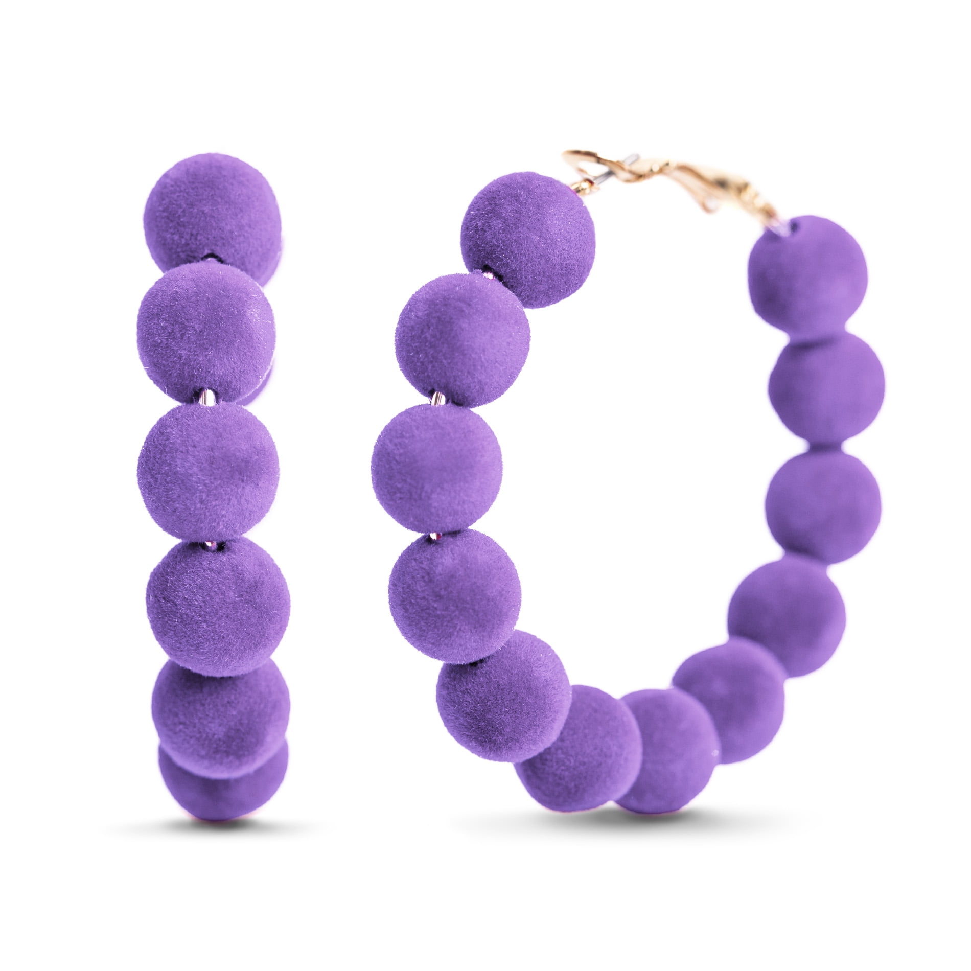 Lesa Michele Purple Velvet Ball Hoop Alloy Earrings for Women