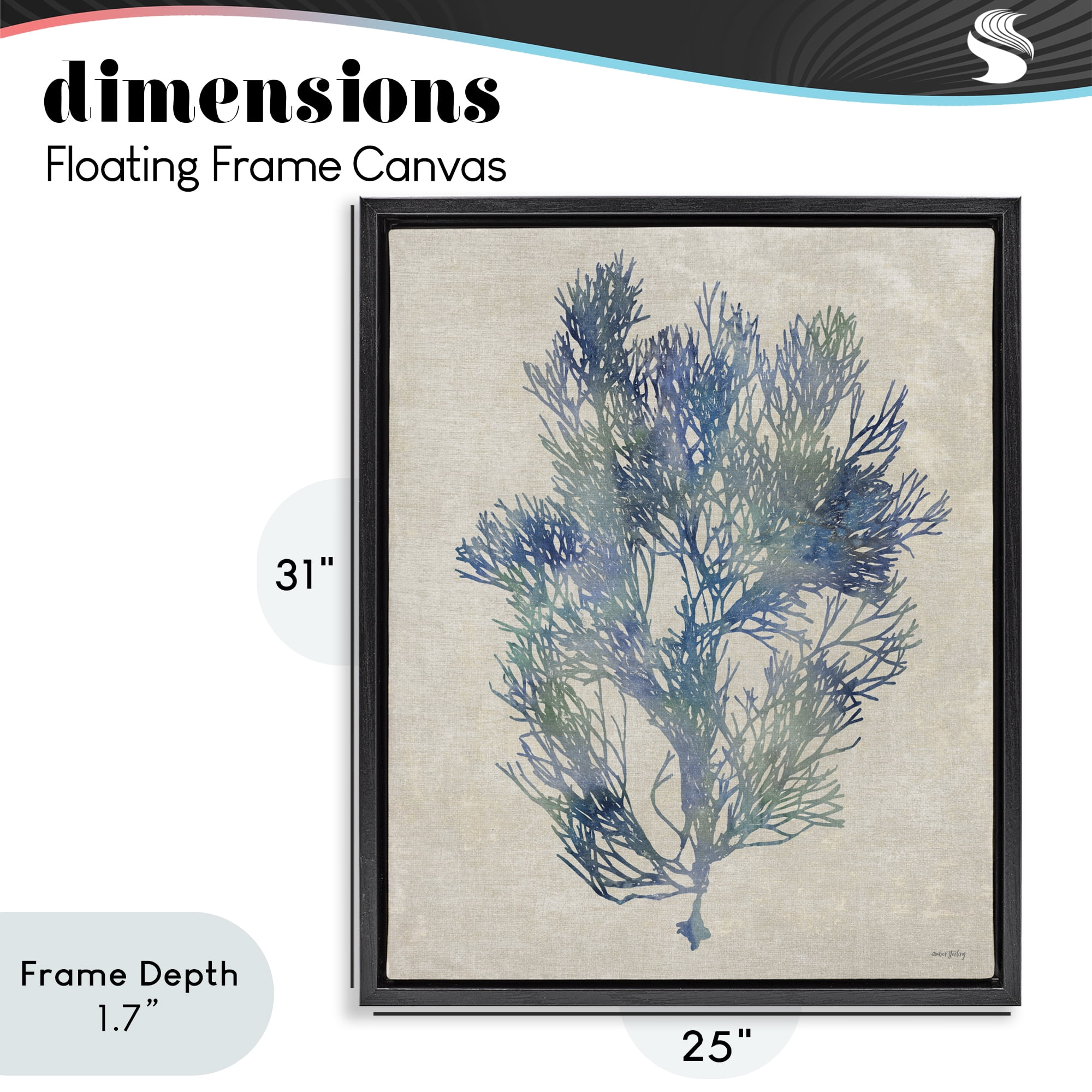 Stupell Industries Misty Blue Coral Study Black Framed Floater Canvas Wall Art, design by Amber Sterling
