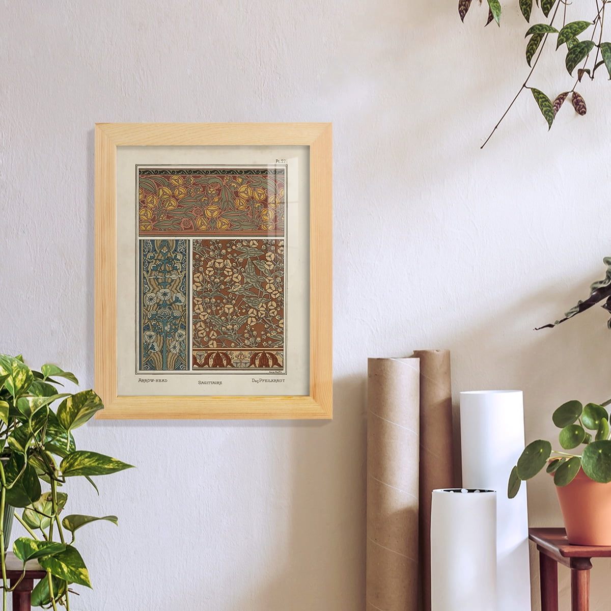 Nouveau Decorative II - Framed Print w/glass - Natural Wood