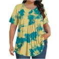 thumbnail image 2 of Yotami Short Sleeve Shirt for Women Plus Size Summer Tunic Tops Pleated Crew Neck Tie-Dye Print Trendy Shirt for Everyday Wear, Yellow, 2 of 4
