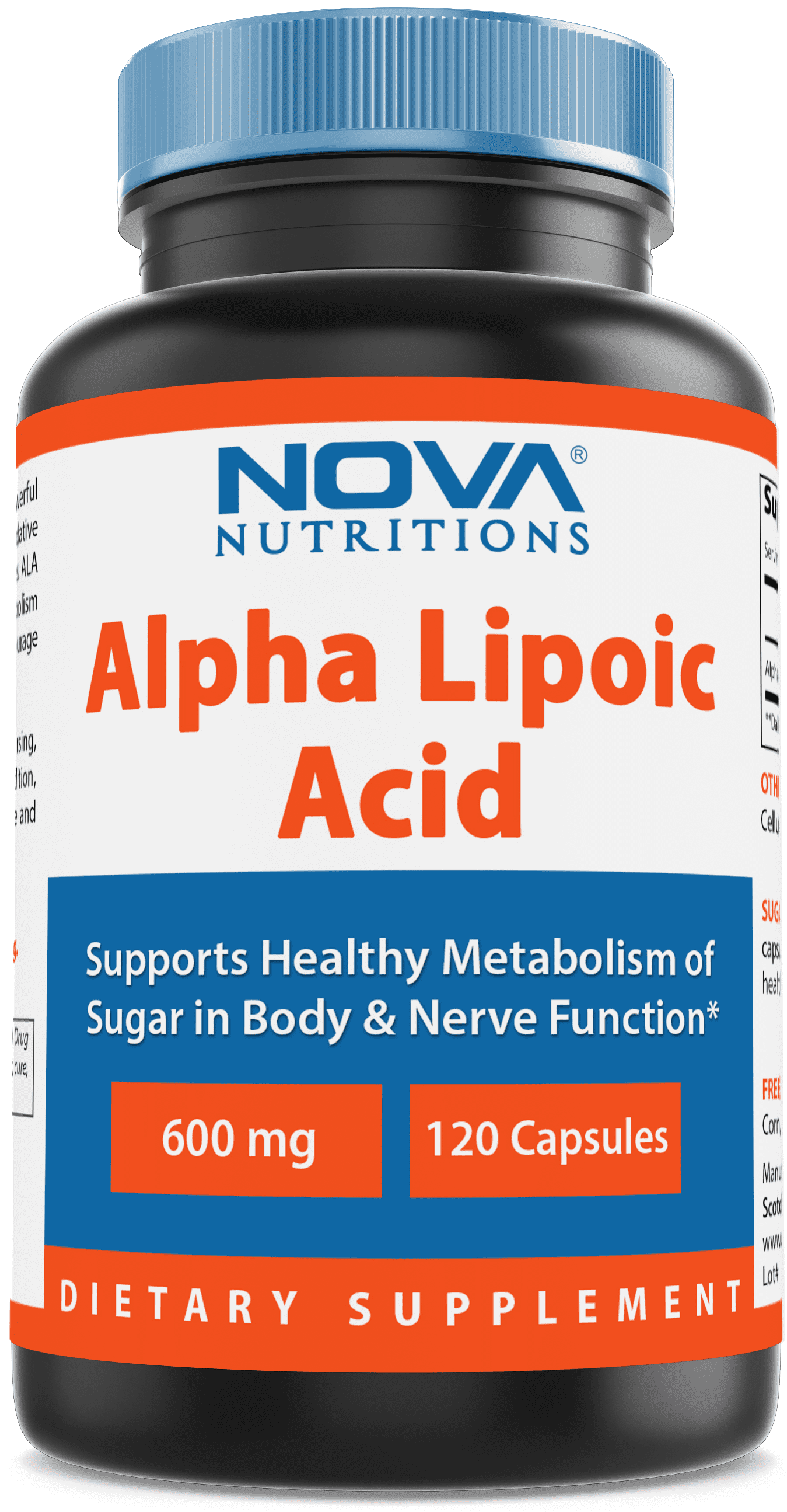 Nova Nutritions Alpha Lipoic Acid ALA 600 mg (NonGMO) for Healthy