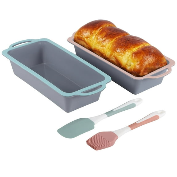 2 Pcs Silicone Bread Pan Set with Spatula & Brush - High Temperature Resistant Loaf Pans for Baking, Non-Stick Bread Loaf Pans, Easy Release Rectangle Mold for Toast Brownie Cake Meatloaf