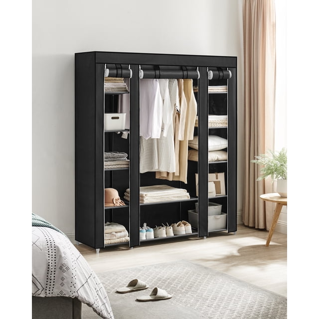 Songmics Home 12-Compartment Foldable Closet Organizer with Fabric Cover for Bedroom Storage – 59 x 17.7 x 69 Inch, Black