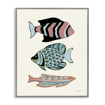 Stupell Industries Tropical Fish Trio Nautical & Beach Painting Gray Framed Art Print Wall Art, 16 x 20