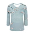 thumbnail image 5 of Tunic for Women V Neck 3/4 Sleeve Casual Loose Fit Floral Bird Graphic Print Soft Breathable Lightweight Spring Summer Fashion Tops, 5 of 8