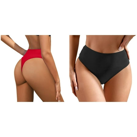 (2-Pack) 2025 New Women Plus Size High Swimwear for Teens Waist Bikini Bottoms Swim Water Shorts Briefs Beach Shorts Ruched Bottom High Cut Swim Bottom Full Coverage Swimsuit Bottom Sports Yoga