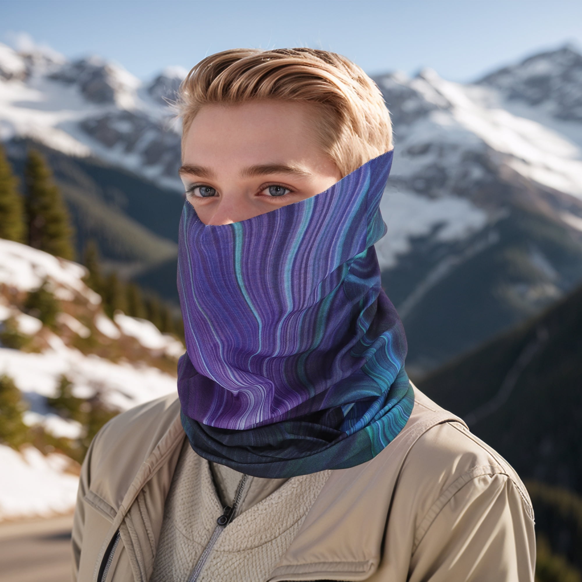 Unique Bargains Windproof Face Scarf Masks 1 Pc Purple, Deep Green