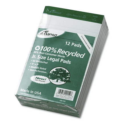 Ampad Legal Pad - Ampad Perforated Recycled Pads with Jr. Legal Rule, 5