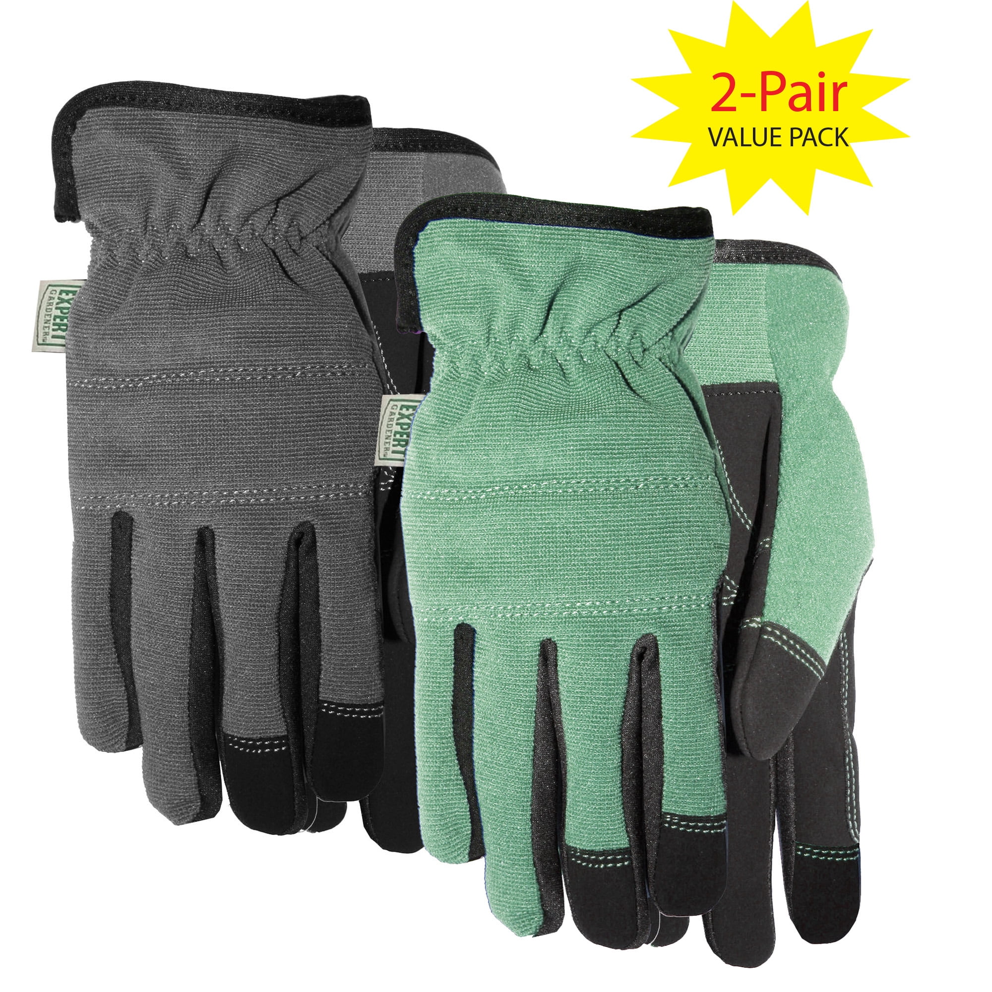 Expert Gardener Adult Unisex Large Synthetic Leather Gloves, Green & Gray 2 Pack