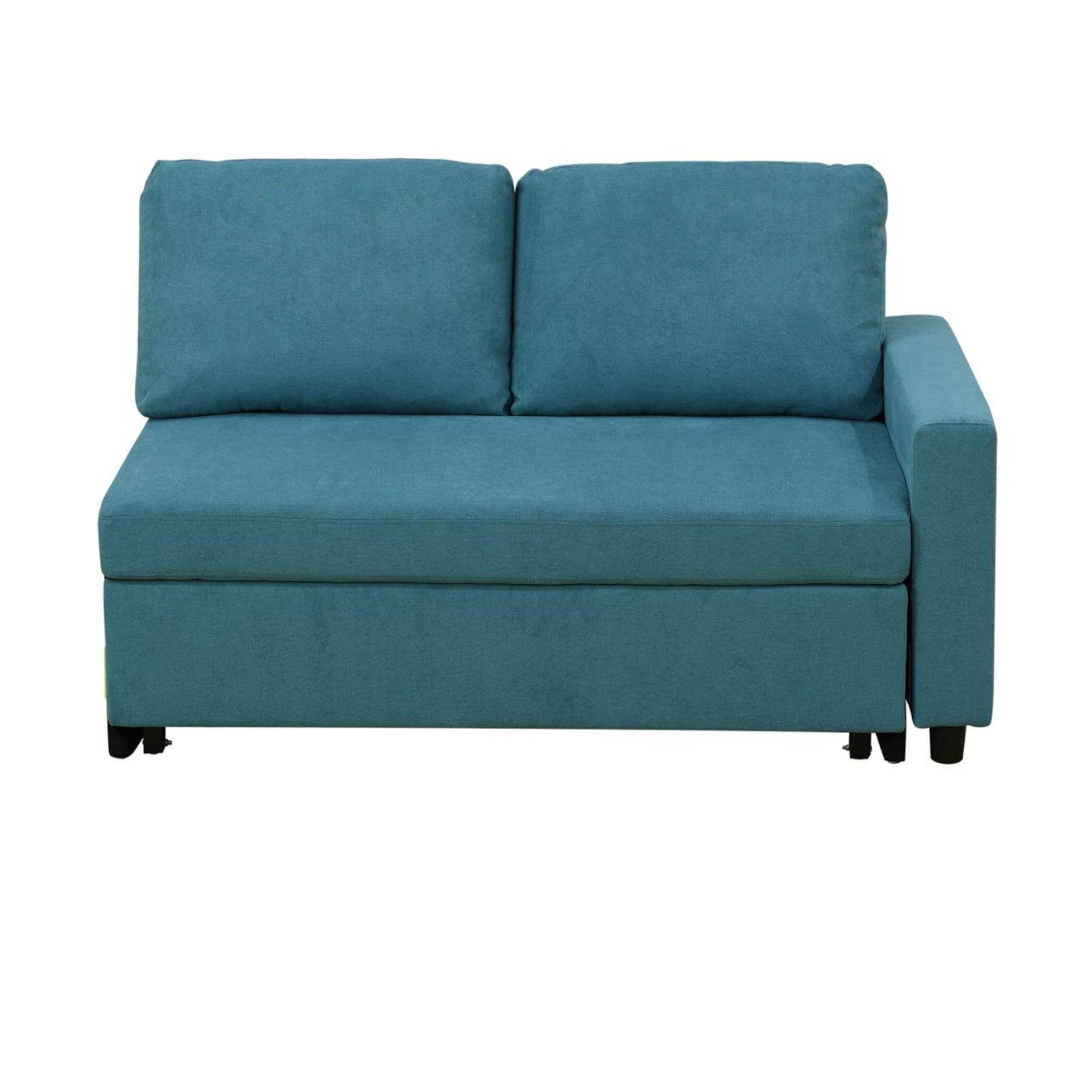 Pull Out Sofa Bed with Storage Chaise, L Shape Sectional Couch Bed Sleeper Sofa with 2 Pillows for Living Room, Blue