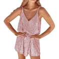 thumbnail image 2 of Sequin Dress For Women Women Sequin Sexy V Neck Shift Dress Sparkly Glitter Sleeveless Short Flowy Loose Party Night Out Club Dress 05-Pink S, 2 of 5