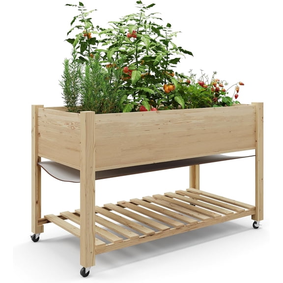 Garvee Wooden Raised Garden Bed, 48 x 24x 30" Elevated Wood Planter, Natural Color