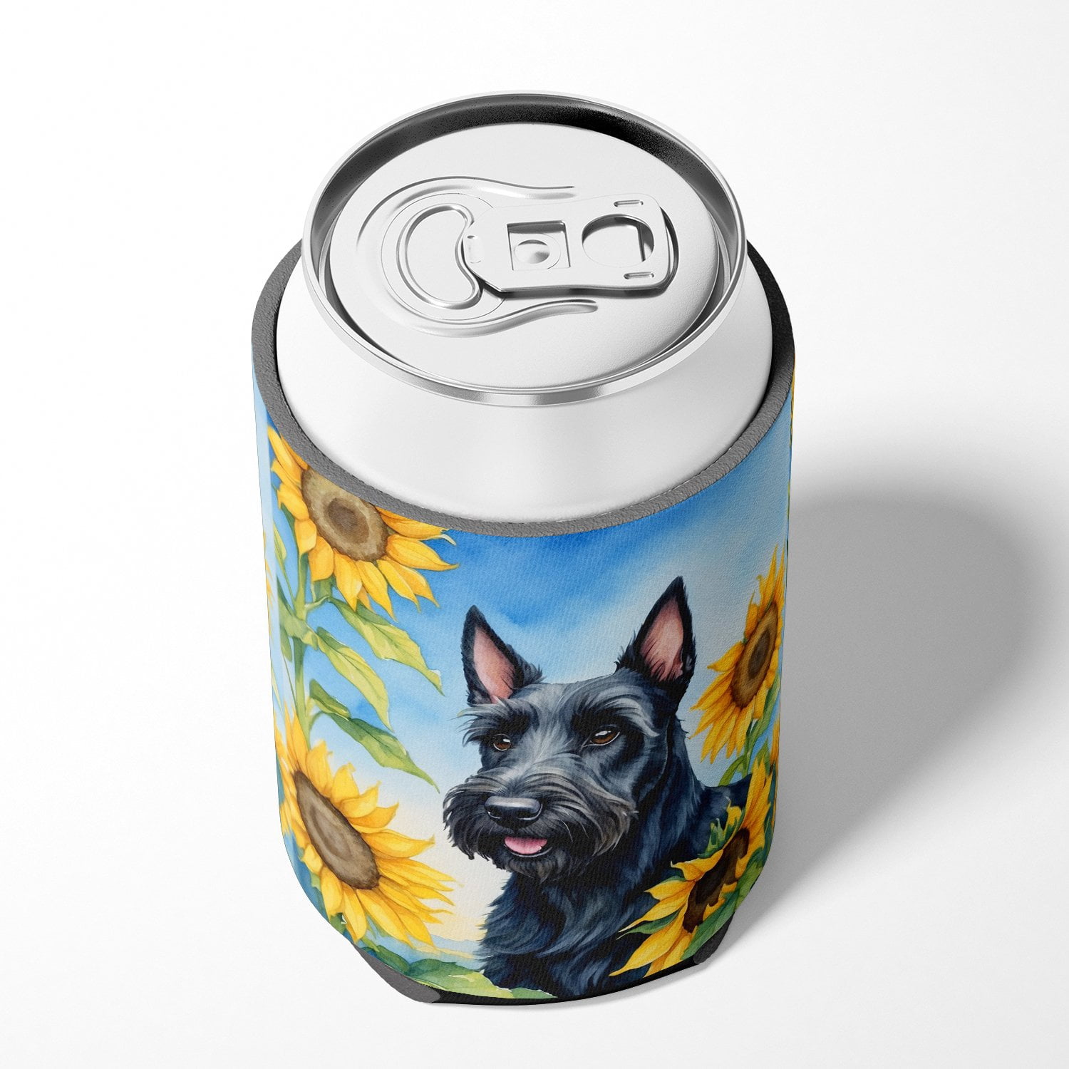 Scottish Terrier in Sunflowers Can or Bottle Hugger 3 in x 5 in