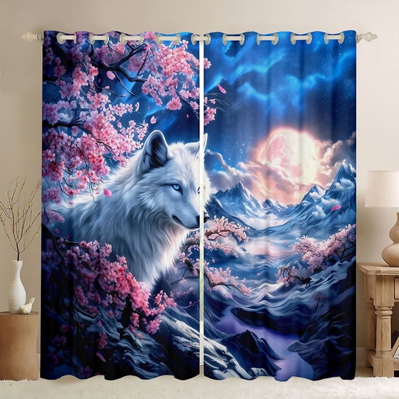 Homewish Kids Jungle Wolf 2-Pack Curtains (52x84), Pink Blossoms Moon Galaxy Window Decor
