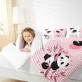 thumbnail image 4 of Manfei Kawaii Panda Child Queen Comforter Set, Pink Stripes Geometric Bedding Sets, Cute Cartoon Animal Reversible Bedding Comforter Set, Super Cozy Room Decor, 3pcs, 4 of 8