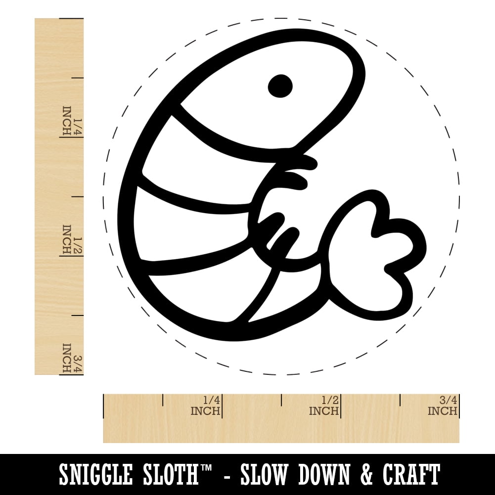 Sea Shrimp Self-Inking Rubber Stamp Ink Stamper - Blue Ink - Small 3/4 Inch