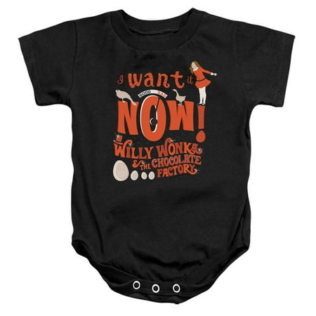

Willy Wonka And The Chocolate Factory I Want It Now Unisex Infant Snap Suit for Baby (12 Months) Black
