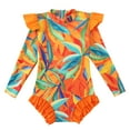 thumbnail image 3 of Kiijoy Little Girls Long Sleeve Zip-Up Rash Guard Tropical Ruffle One-Piece Swimsuit, 3 of 5