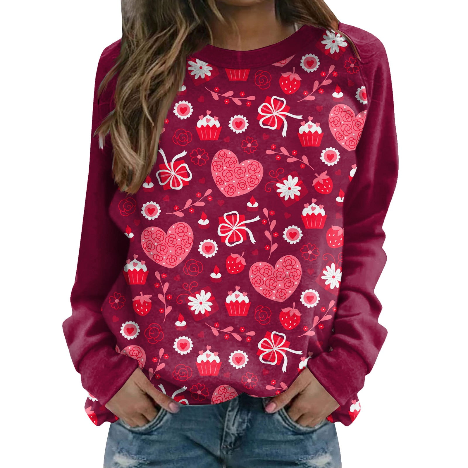 2024 Valentines Sweatshirt Gifts Women's Casual Fashion Valentine's Day Love  Print Long Sleeve O-Neck Pullover Top Blouse Cyinyin 