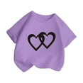thumbnail image 3 of Tfken Girls Tees For Summer Heart Print Crew Neck Short Sleeve Tops Daily Wear Fashion Teen Comfortable Shirts Purple Size 13-14 Years, 3 of 5
