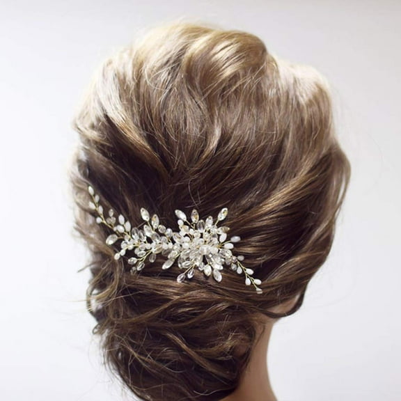 Silver Bride Wedding Hair Comb Crystal Bridal Side Comb Pearl Hair Piece Rhinestone Hair Accessories for Women and Girls