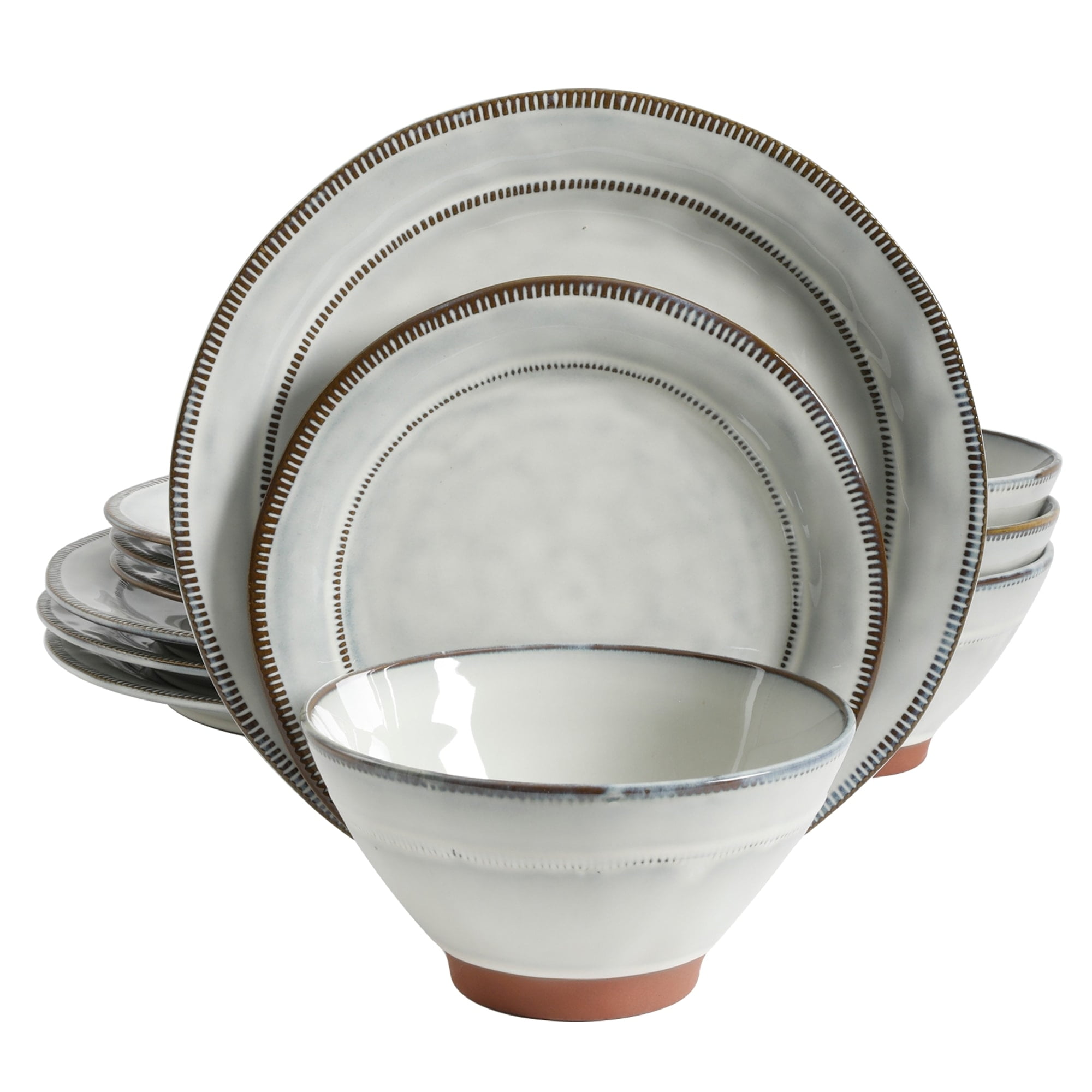 Gibson Elite Terranea 12 Piece Terracotta Dinnerware Set in White, Service for 4