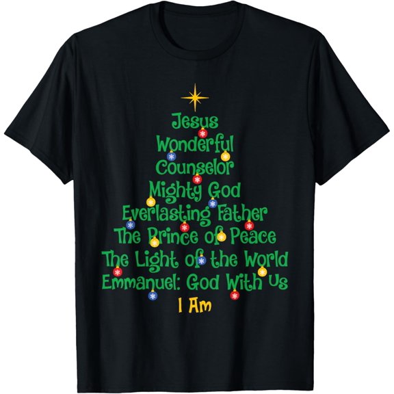 Christmas Tree Jesus Christian Cross Bible Verse Men Women T-Shirt
